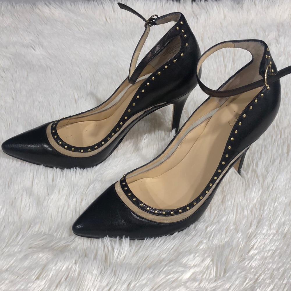 Levity Black Leather Studed Heels. 8.5